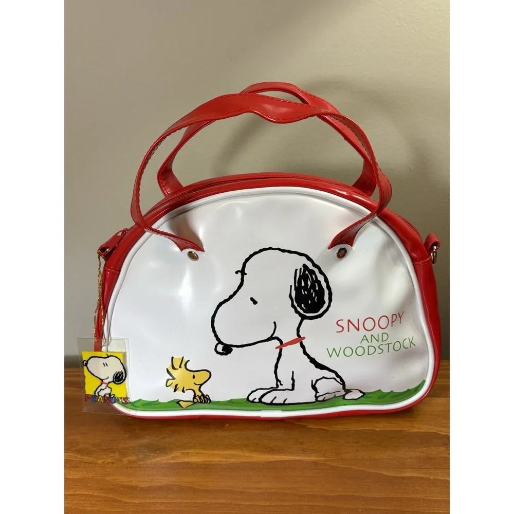 Vintage Peanuts Snoopy Woodstock Vinyl Shoulder Bag Red White Green NWT